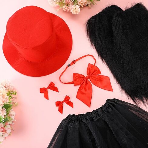 6 Pcs Cat Costume Accessory Set for Women Including Tall Hat, Tutu Skirt, Red Bowtie, Self Adhesive Satin Bows Furry Leg Warmers for Halloween, 100th Day of School Parties in Saudi Arabia