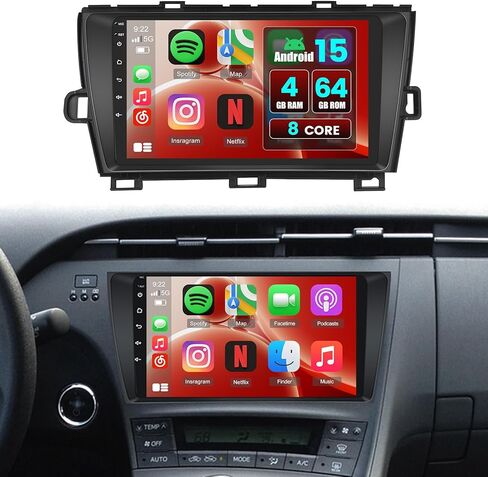 Hikity 4+64G Android 13 ستيريو لسيارة Toyota Prius 2010-2015 (LHD)، 9 بوصة 1280x720 HD شاشة لمس راديو مع Carplay Android Auto DSP GPS FM WiFi وميكروفون كاميرا احتياطية in Kuwait