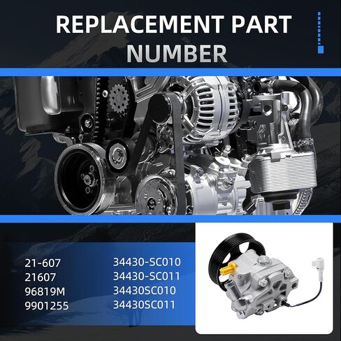 21-607 Power Steering Pump with Pulley for Subaru Forester 2011-2013, H4 2.5L, Power Assist Pump Replace# 21607, 96819M, 9901255, 34430-SC010, 34430-SC011, 34430SC010, 34430SC011 in Saudi Arabia