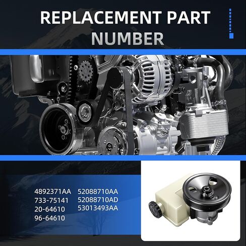 52088710AA Power Steering Pump with Pulley & Reservoir for Jeep Liberty 2002-2006, V6 3.7L, Power Assist Pump Replace# 20-64610, 96-64610, 52088710AD, 53013493AA, 4892371AA, 733-75141 in Saudi Arabia