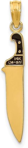 Solid 14k Yellow Gold Black Enamel 3-D Butcher Knife Charm Pendant - 27mm x 5mm in Saudi Arabia