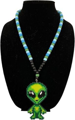 Alien Handmade Mini Kandi Necklace for Festival Costume Rave Gear Green and Shiny in Kuwait