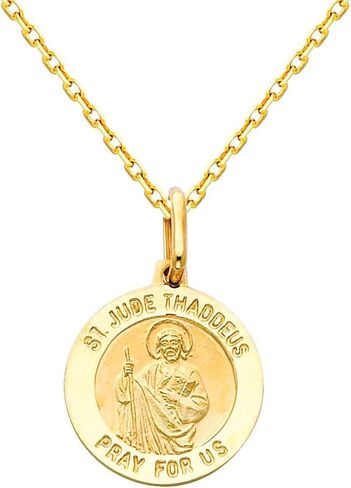 The World Jewelry Center 14k Yellow Gold Religious Saint Jude Thaddeus Medal Pendant with 1.2mm Cable Chain Necklace in Saudi Arabia
