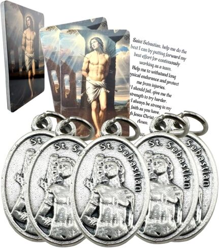 Westmon Works St Sebastian Medal Bulk Pack Italian Metal Medallions with USA Made Holy Cards, Set of 5 in Saudi Arabia