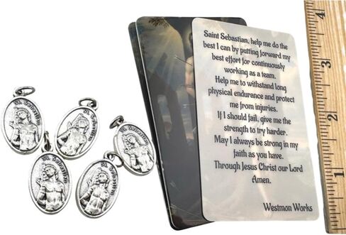Westmon Works St Sebastian Medal Bulk Pack Italian Metal Medallions with USA Made Holy Cards, Set of 5 in Saudi Arabia