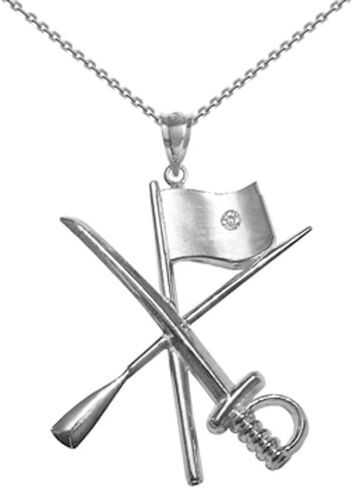 Color Guard Flag Rifle Saber Charm with Diamond on Silver Necklace in Saudi Arabia