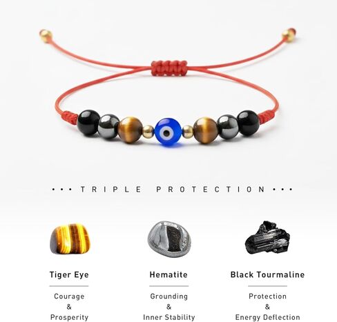 أساور عين الشر للنساء والرجال، سوار ذو سلسلة حمراء قابلة للتعديل للحماية الثلاثية، هدية مجوهرات ساحرة للحظ السعيد in Kuwait