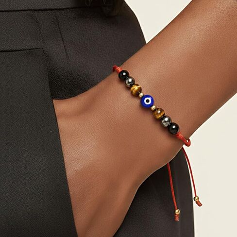 أساور عين الشر للنساء والرجال، سوار ذو سلسلة حمراء قابلة للتعديل للحماية الثلاثية، هدية مجوهرات ساحرة للحظ السعيد in Kuwait