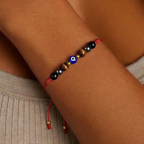 أساور عين الشر للنساء والرجال، سوار ذو سلسلة حمراء قابلة للتعديل للحماية الثلاثية، هدية مجوهرات ساحرة للحظ السعيد in Kuwait