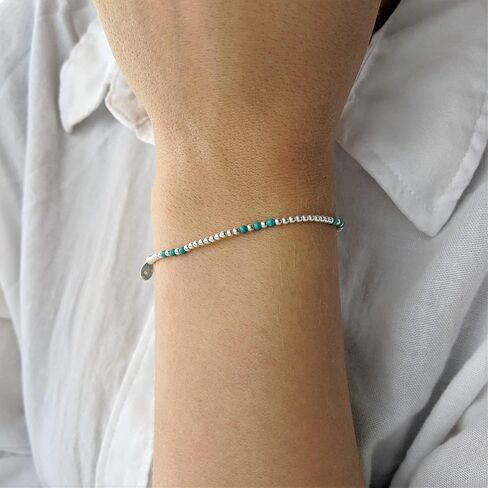 Silverly 925 Sterling Silver Blue Bead Bracelet 2mm - Small Ball Beaded Bracelets for Women - Elastic String Design - Stacker Jewelry - Boho Stretch Friendship Bracelets for Daughter in Saudi Arabia