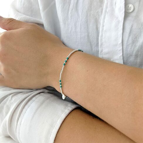 Silverly 925 Sterling Silver Blue Bead Bracelet 2mm - Small Ball Beaded Bracelets for Women - Elastic String Design - Stacker Jewelry - Boho Stretch Friendship Bracelets for Daughter in Saudi Arabia