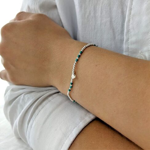 Silverly 925 Sterling Silver Blue Bead Bracelet 2mm - Small Ball Beaded Bracelets for Women - Elastic String Design - Stacker Jewelry - Boho Stretch Friendship Bracelets for Daughter in Saudi Arabia