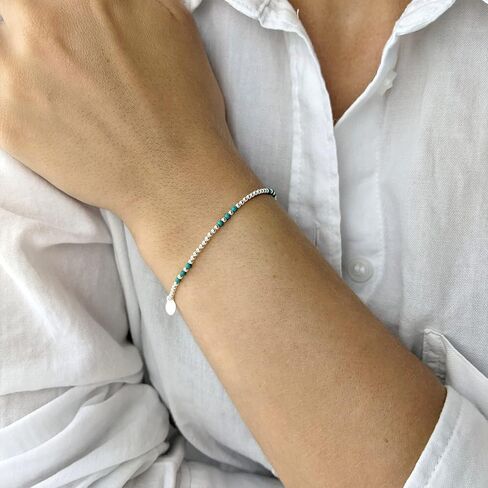Silverly 925 Sterling Silver Blue Bead Bracelet 2mm - Small Ball Beaded Bracelets for Women - Elastic String Design - Stacker Jewelry - Boho Stretch Friendship Bracelets for Daughter in Saudi Arabia