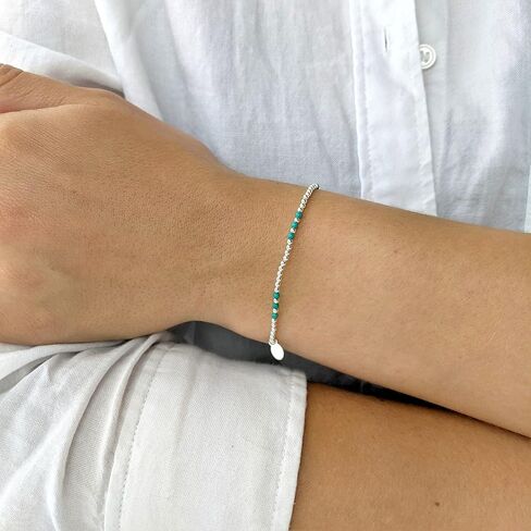 Silverly 925 Sterling Silver Blue Bead Bracelet 2mm - Small Ball Beaded Bracelets for Women - Elastic String Design - Stacker Jewelry - Boho Stretch Friendship Bracelets for Daughter in Saudi Arabia