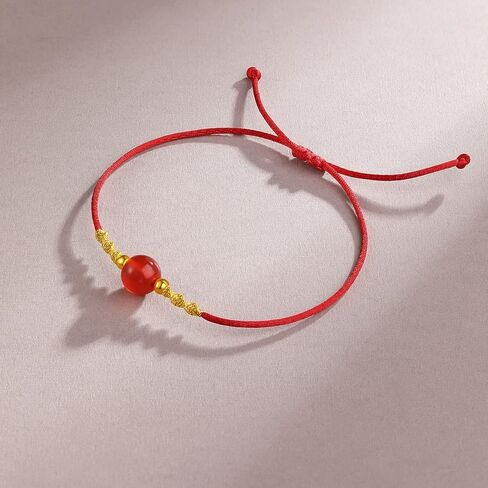 24K Solid Gold Bracelets Real Pure Gold Adjustable Gold Bead Agate Bead Bracelet Red Black Braided Bracelet stackable Dainty Gold Jewelry for Women Mom Wedding Anniversary Birthday Gifts in Saudi Arabia