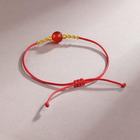 24K Solid Gold Bracelets Real Pure Gold Adjustable Gold Bead Agate Bead Bracelet Red Black Braided Bracelet stackable Dainty Gold Jewelry for Women Mom Wedding Anniversary Birthday Gifts in Saudi Arabia