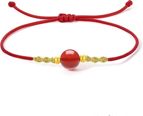 24K Solid Gold Bracelets Real Pure Gold Adjustable Gold Bead Agate Bead Bracelet Red Black Braided Bracelet stackable Dainty Gold Jewelry for Women Mom Wedding Anniversary Birthday Gifts in Saudi Arabia