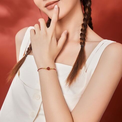 24K Solid Gold Bracelets Real Pure Gold Adjustable Gold Bead Agate Bead Bracelet Red Black Braided Bracelet stackable Dainty Gold Jewelry for Women Mom Wedding Anniversary Birthday Gifts in Saudi Arabia