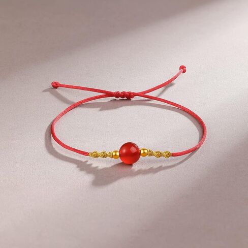 24K Solid Gold Bracelets Real Pure Gold Adjustable Gold Bead Agate Bead Bracelet Red Black Braided Bracelet stackable Dainty Gold Jewelry for Women Mom Wedding Anniversary Birthday Gifts in Saudi Arabia