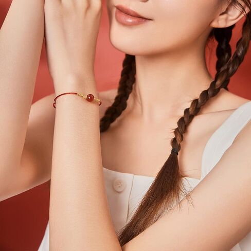 24K Solid Gold Bracelets Real Pure Gold Adjustable Gold Bead Agate Bead Bracelet Red Black Braided Bracelet stackable Dainty Gold Jewelry for Women Mom Wedding Anniversary Birthday Gifts in Saudi Arabia