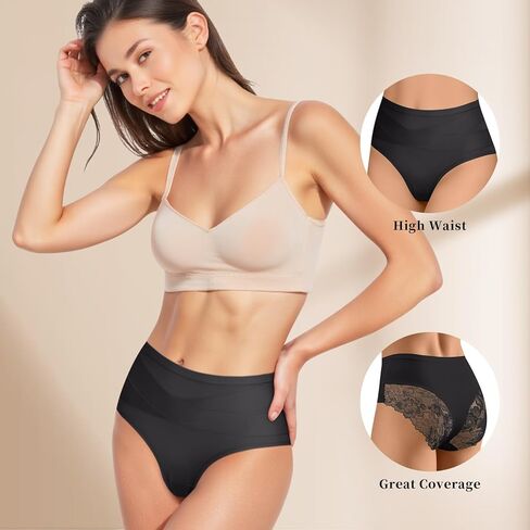 Womens High Waist Underwear Lace Panties Soft Breathable Ladies Hipster Panty Multi Briefs 5 Pack in Saudi Arabia