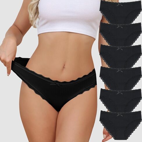 Breathable Cotton Lace Underwear for Women - 6 Pack Sexy Briefs Soft Bow Striped Comfortable Panties in Saudi Arabia