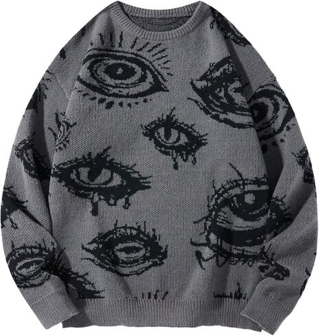 WDIRARA Men's Big and Tall Sweaters Goth Punk Eye Print Long Sleeve Sweater Pullover Knit Tops in Saudi Arabia