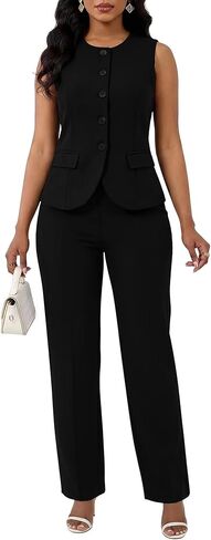 Kafiloe 2 قطعة مجموعات سترة السراويل الدعاوى للنساء متأنق بلا أكمام السترة السراويل الأعمال ملابس غير رسمية in Kuwait