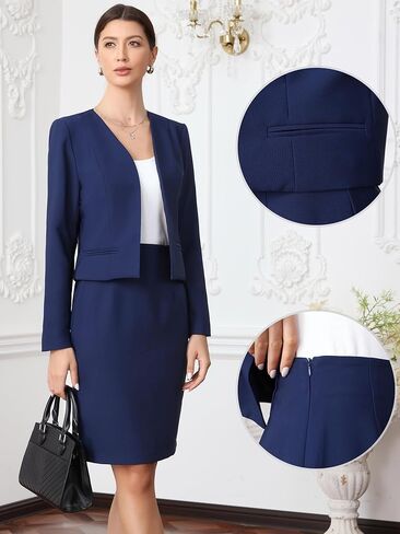 Allegra K Business Skirt Suit Set for Women Office Work Open Front Blazer and Pencil Skirt Elegant 2 Piece Outfits in Saudi Arabia