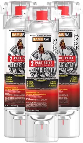 SAMURAI 2-Part Polyurethane Spray Paint Clear Coat for High Performance Wheel - 11.3 Ounce UV Resistant and Rust Resistant Polyurethane Spray (Flat Clear, Pack of 3 Cans) in Saudi Arabia