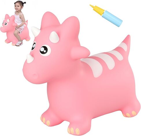 INPANY Bouncy Horse, Dinosaur Hopper Toys, Toddler Bouncing Animal, Dinosaur Party Decorations, Inflatable Ride on Rubber Triceratops Bouncer, Outdoor Cool Birthday Gift for 2 3 4 Yr Boy Girl Green in Saudi Arabia