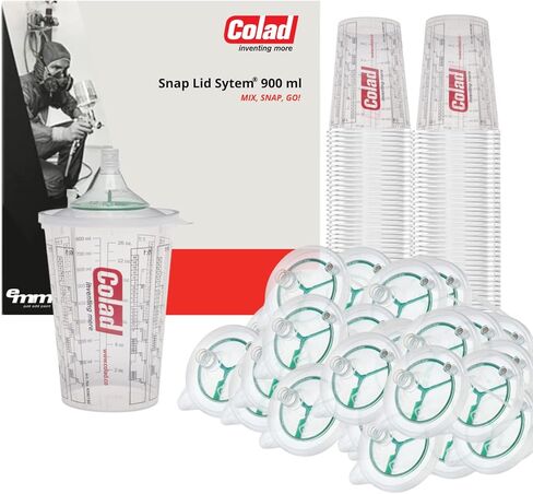 مجموعة تطبيق طلاء الرش للسيارات بنظام غطاء سناب من كولاد، بما في ذلك كوب الخلط والغطاء مع فلتر طلاء مدمج 900 مل (مصفاة 190 ميكرون) in Kuwait