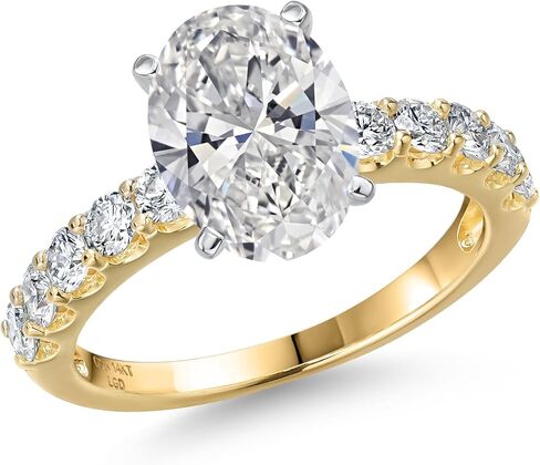 Gem Stone King 3.20 Cttw IGI Certified Lab Grown Diamond in 14K 2-Tone Gold Engagement Ring For Women | Oval Cut Center Diamond 2.50 Ct | E-F Color | VS1 Clarity in Saudi Arabia