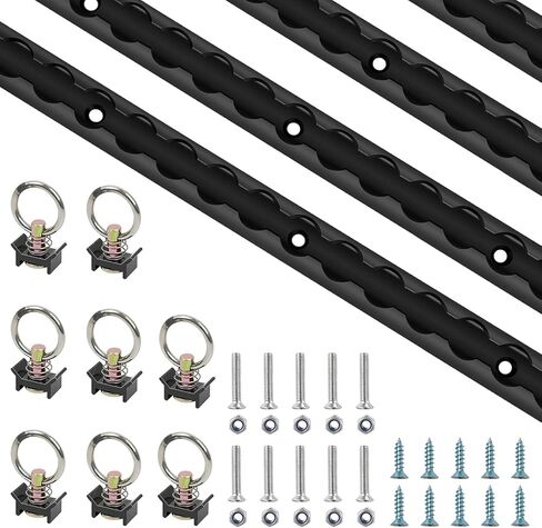 4Pcs 4FT L-Track, 48" Aluminum L Tracks Tie Down System with 8 Single Stud O-Ring Fittings and Mounting Screws, Heavy Duty L Track Rail for Truck, Trailers, Motorcycles, ATVs and Bikes, Black in Saudi Arabia