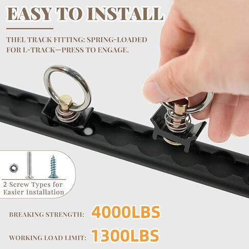 4Pcs 4FT L-Track, 48" Aluminum L Tracks Tie Down System with 8 Single Stud O-Ring Fittings and Mounting Screws, Heavy Duty L Track Rail for Truck, Trailers, Motorcycles, ATVs and Bikes, Black in Saudi Arabia