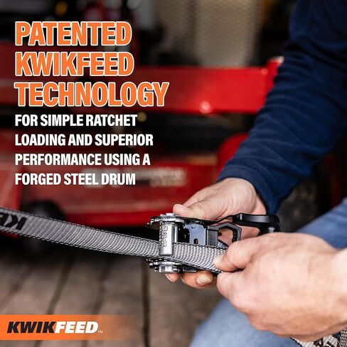 Keeper KwikFeed Ratchet Tie Down Straps 2 Pack, 1.25" x 16 ft, 1000 lb WLL / 3000 lb Break Strength, Patented Slide-in Loading, ExtremeEdge Webbing, Safety Clip Hooks, Glove-Friendly Handle in Saudi Arabia