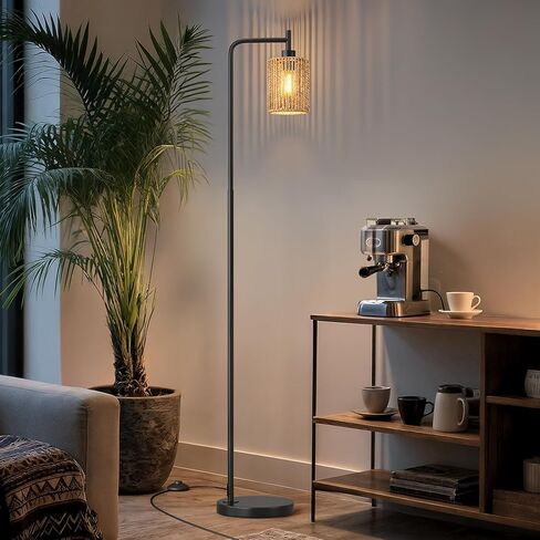 مصباح أرضي أسود مقاس 66 بوصة من Oneach لغرفة المعيشة، مصباح أرضي بوهو مع لمبة LED، ظل الروطان، مفتاح القدم، مصباح صناعي طويل القامة لغرفة النوم، غرفة الطعام، غرفة الدراسة، المكتب in Kuwait