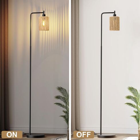 مصباح أرضي أسود مقاس 66 بوصة من Oneach لغرفة المعيشة، مصباح أرضي بوهو مع لمبة LED، ظل الروطان، مفتاح القدم، مصباح صناعي طويل القامة لغرفة النوم، غرفة الطعام، غرفة الدراسة، المكتب in Kuwait