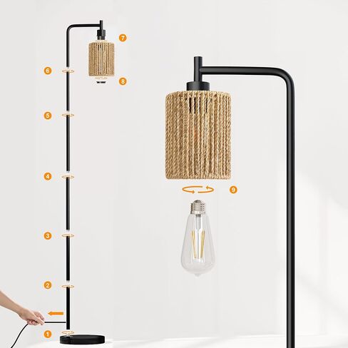 مصباح أرضي أسود مقاس 66 بوصة من Oneach لغرفة المعيشة، مصباح أرضي بوهو مع لمبة LED، ظل الروطان، مفتاح القدم، مصباح صناعي طويل القامة لغرفة النوم، غرفة الطعام، غرفة الدراسة، المكتب in Kuwait