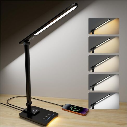 مصباح مكتب LED ELECTRI، مصباح مكتب يعمل باللمس مع منفذ USB، 5 ألوان وتعتيم بدون خطوات، قابل للدوران 360 درجة وقابل للطي، مصباح قراءة لطاولة الدراسة والعمل والمكتب وألغاز تزيين الأظافر (مع محول) (أبيض) in Kuwait