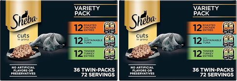 SHEBA Perfect Portions Cuts in Gravy Wet Cat Food Trays (12 Count, 24 Servings), Signature Tuna and Roasted Chicken Entrée, Easy Peel Twin-Pack Trays in Saudi Arabia