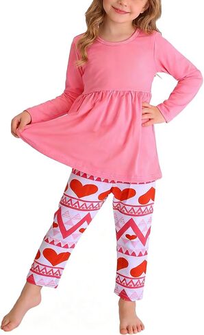 Valentines Toddler Girls Outfits Love Hearts Dress Pants Set 3-8Years in Saudi Arabia