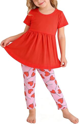 Valentines Toddler Girls Outfits Love Hearts Dress Pants Set 3-8Years in Saudi Arabia