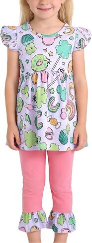 Valentines Toddler Girls Outfits Love Hearts Dress Pants Set 3-8Years in Saudi Arabia
