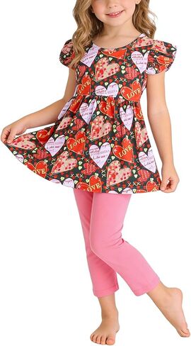 Valentines Toddler Girls Outfits Love Hearts Dress Pants Set 3-8Years in Saudi Arabia