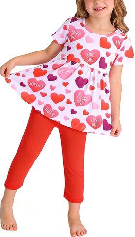Valentines Toddler Girls Outfits Love Hearts Dress Pants Set 3-8Years in Saudi Arabia