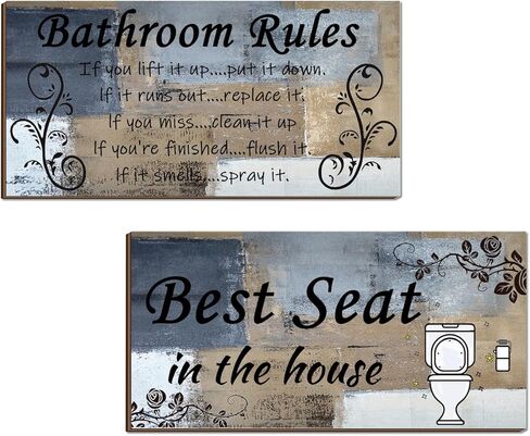 Lnond 2 Pieces Yellow Bathroom Wall Decor, Abstract Wooden Hanging Bathroom Rules Wall Art, Farmhouse Toilet Rustic Bathroom Signs Decor Sets (12x 6 Inch) in Saudi Arabia