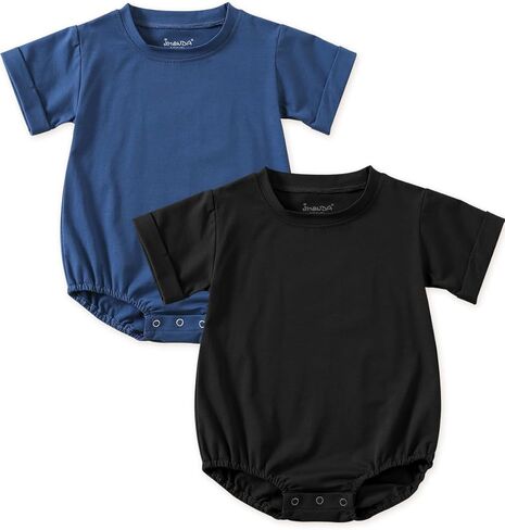 Jimonda Baby Bubble Romper Boy Girl Solid Color T-Shirt Outfits Short Sleeve Bodysuit Organic Cotton 2Pcs in Saudi Arabia