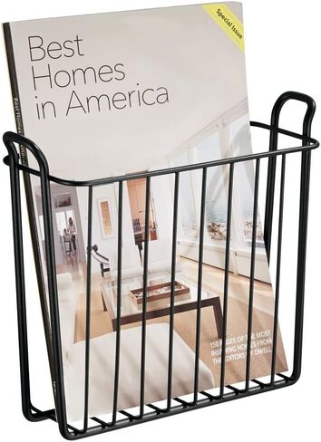 mDesign Metal Wall Mount Decorative Magazine Rack Organizer Bin Holder, Basket for Living Room, Bathroom, Bedroom, Home Office - Holds Books, Newspapers, Tablets - Concerto Collection - Graphite Gray in Saudi Arabia