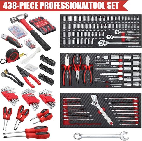 438-Piece Mechanics Tool Set with 3-Drawer Heavy Duty Metal Box Repair Tool Kit -02 in Kuwait